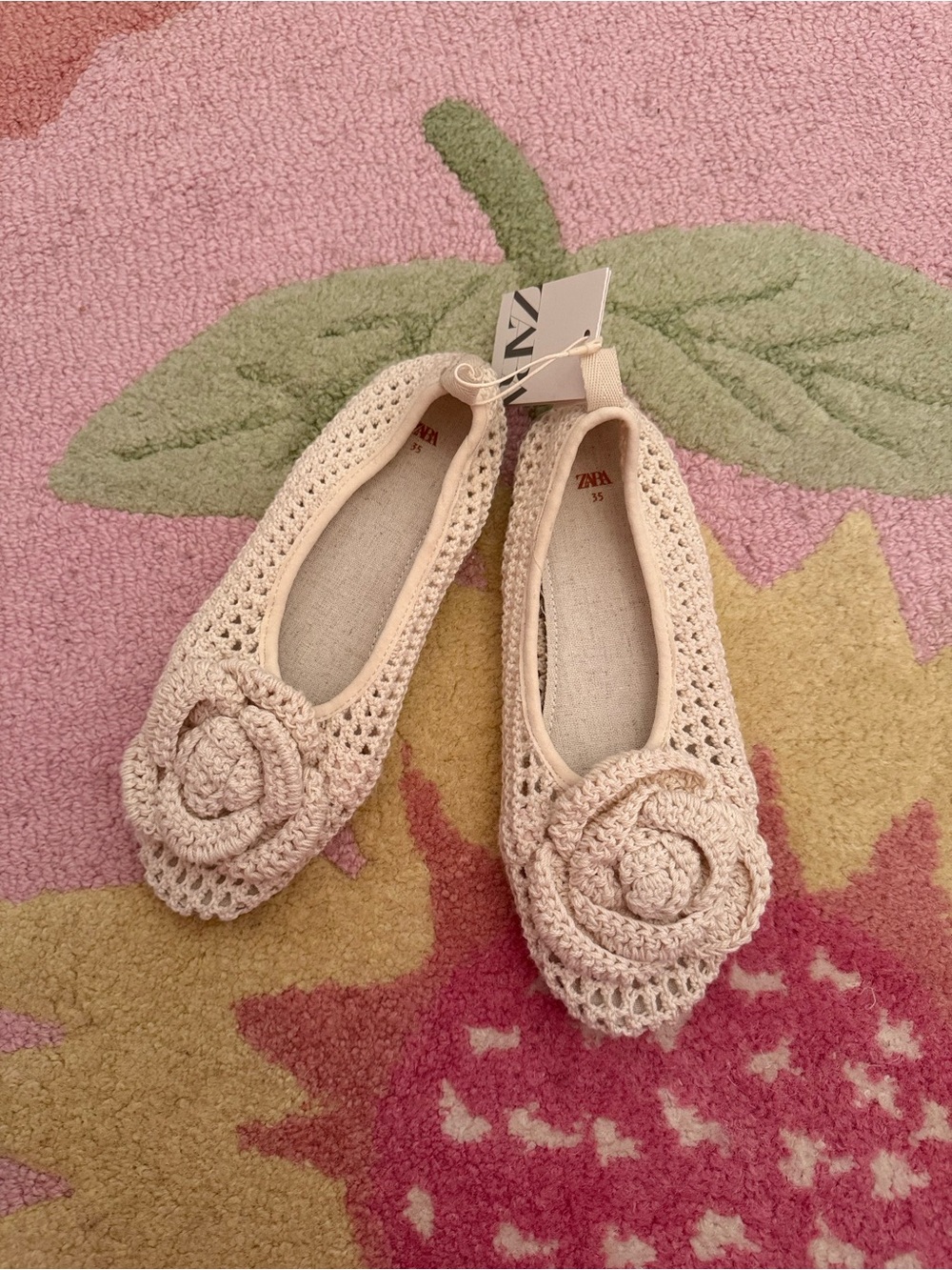 Zara Crochet Floral Ballet Flats